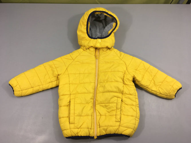 Veste ouatinée jaune doublé polar à capuche amovible, moins cher chez Petit Kiwi