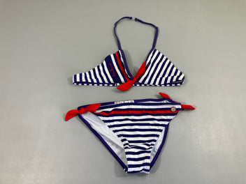 Bikini bleu marine rayé blanc/rouge