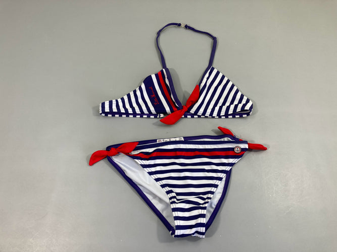 Bikini bleu marine rayé blanc/rouge, moins cher chez Petit Kiwi