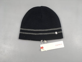 NEUF Bonnet bleu marine rayé gris