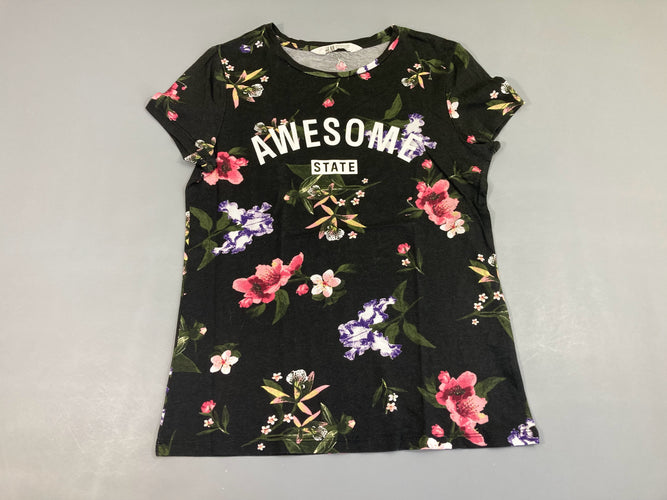 T-shirt m.c noir fleurs, moins cher chez Petit Kiwi