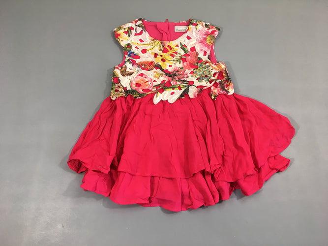 Robe s.m fuchsia effet superposé bolero fleuri brodé, moins cher chez Petit Kiwi