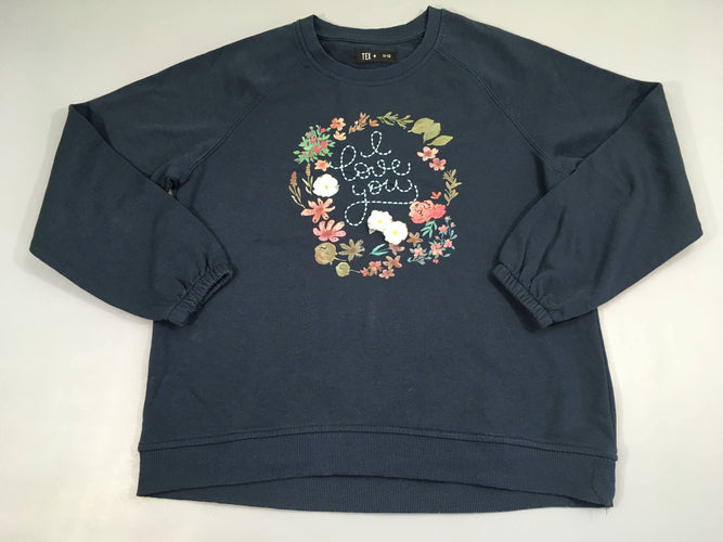 Sweat bleu foncé love you fleurs, moins cher chez Petit Kiwi