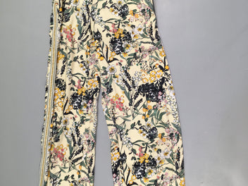 Pantalon fluide satiné beige fleurs