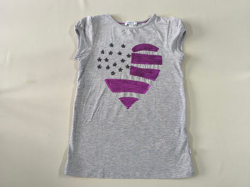 T-shirt m.c gris coeur mauve sequins étoiles argentées