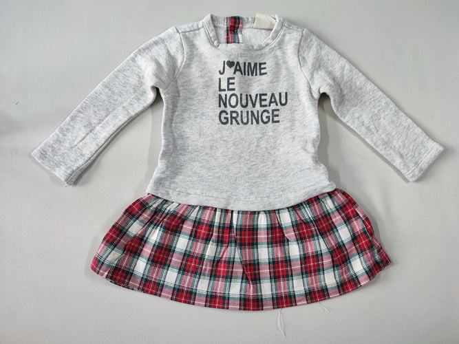 Robe m.l bi-matière molleton/coton grise clair "J'aime le nouveau grunge", moins cher chez Petit Kiwi