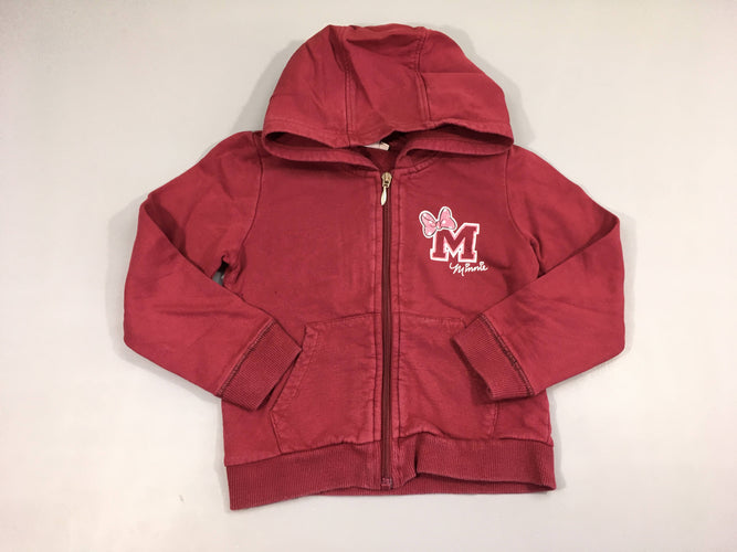 Sweat zippéà capuche rose foncé Minnie, légèrement décoloré, moins cher chez Petit Kiwi