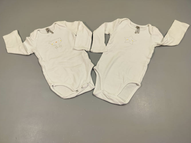 Lot de 2 bodies ml 1blanc motif ours/ 1 blanc motif étoile  100% coton, moins cher chez Petit Kiwi