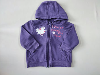 Sweat zippé à capuche mauve souris 