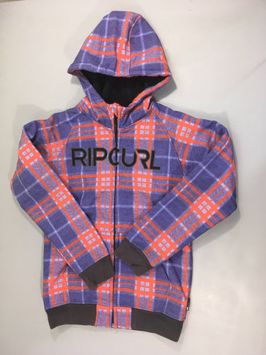 Veste à capuche mauve à carreaux orange doublé peluche, Ripcurl, moins cher chez Petit Kiwi