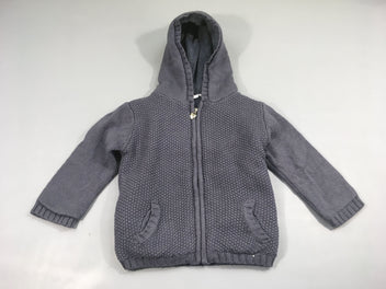 Gilet épais zippé bleu doublé velours à capuche