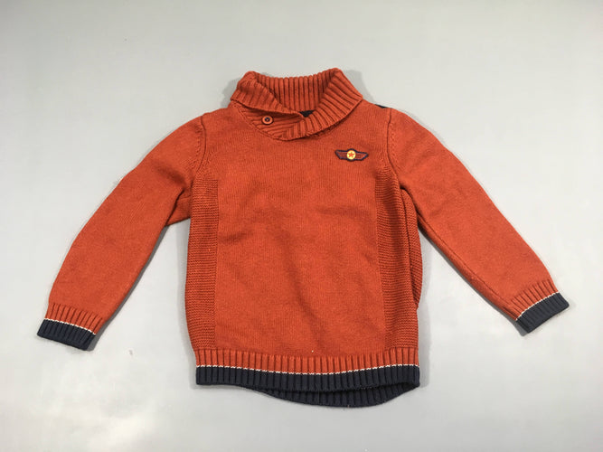 Pull orange col châle, 12% laine, moins cher chez Petit Kiwi