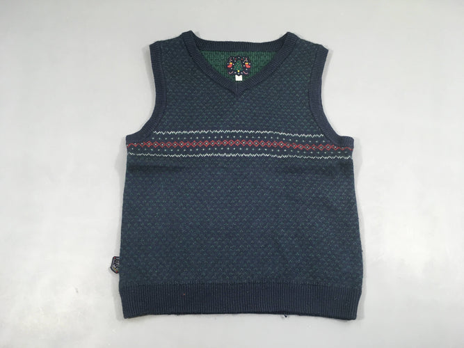 Pull s.m bleu marine/vert Noël, 18% laine, moins cher chez Petit Kiwi