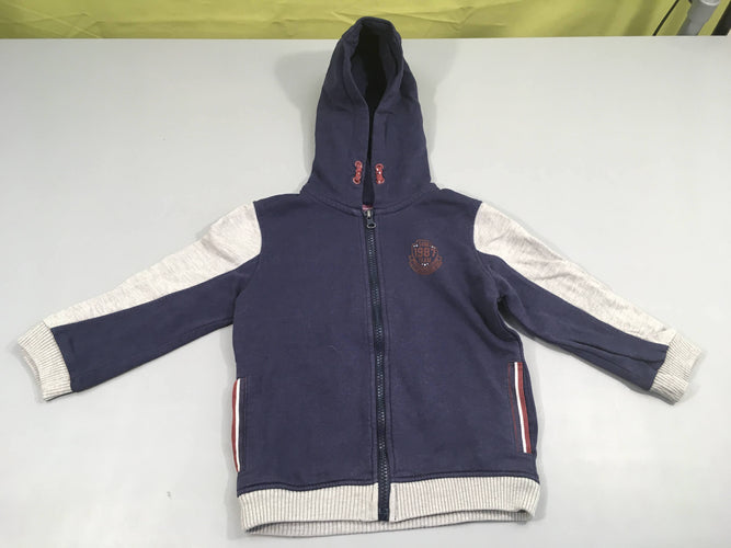 Sweat zippéà capuche bleu foncé/gris 1987, moins cher chez Petit Kiwi