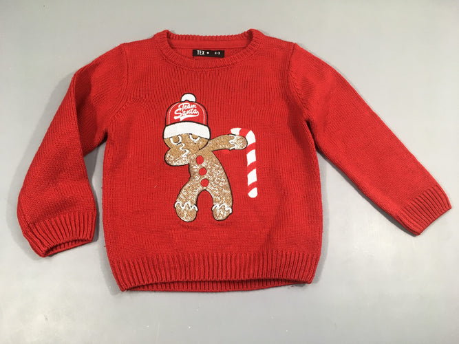 Pull rouge Noël sequins, moins cher chez Petit Kiwi