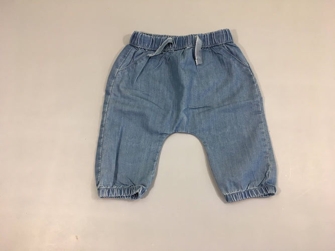 Pantalon sarouel denim taille et chevilles élastiques, moins cher chez Petit Kiwi