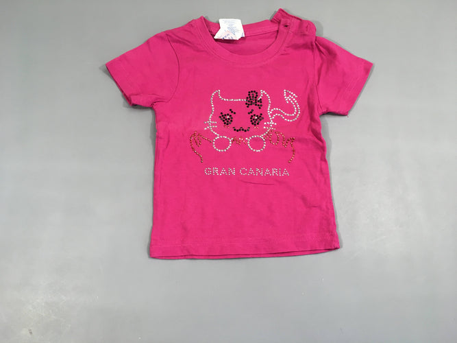 T-shirt m.c fuchsia Chat strass, moins cher chez Petit Kiwi