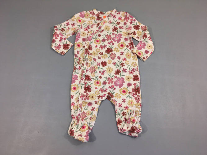 Pyjama jersey blanc fleuri mauve rose, moins cher chez Petit Kiwi