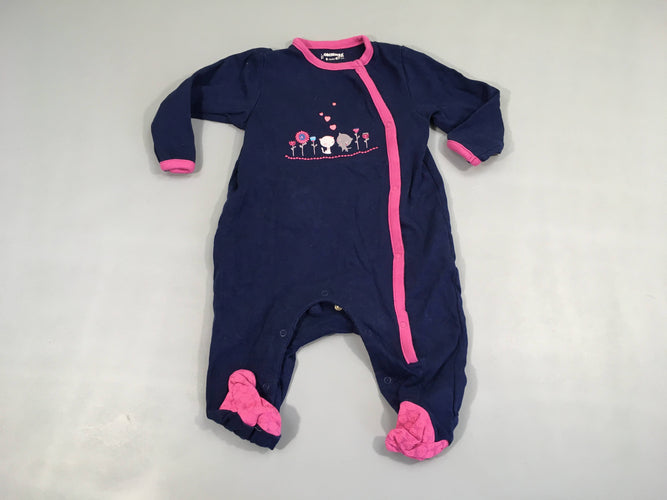 Pyjama jersey bleu foncé bord rose chats, moins cher chez Petit Kiwi