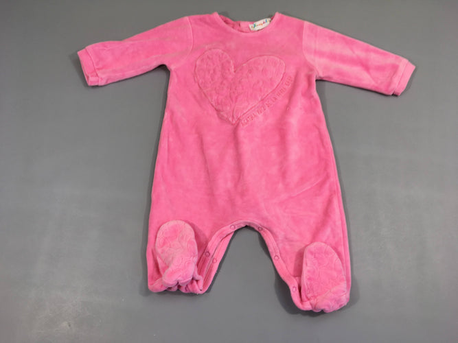 Pyjama velours rose coeur texturé, moins cher chez Petit Kiwi