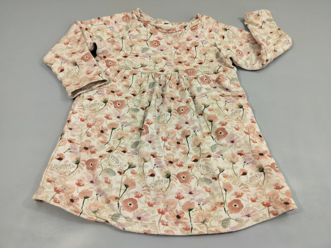 Robe ml molleton , grise à fleurs roses, moins cher chez Petit Kiwi