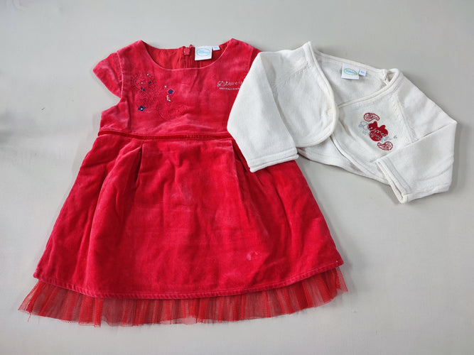 Robe m.c velours rouge + Boléro blanc "Disney", moins cher chez Petit Kiwi