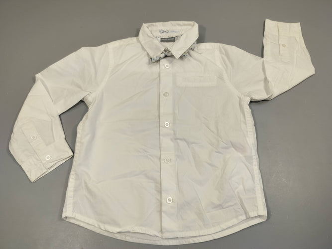 Chemise m.l blanche, noeud  papillon blanc à fleurs bleues  100% coton, moins cher chez Petit Kiwi