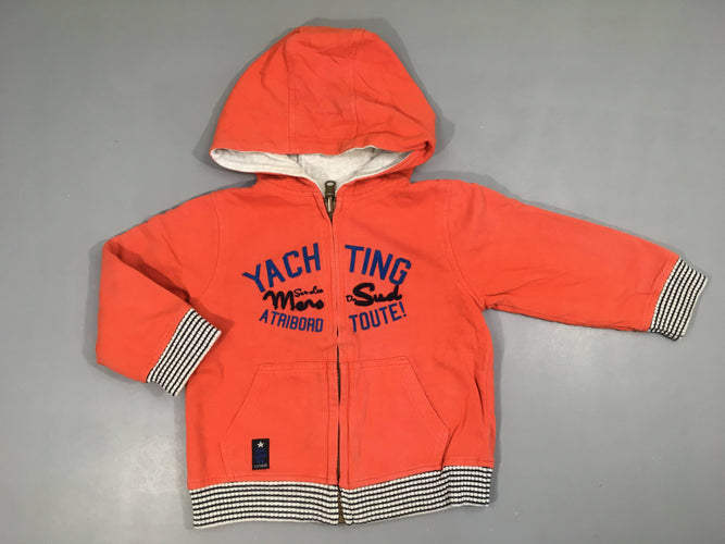 Sweat réversible à capuche orangé/gris Yachting, moins cher chez Petit Kiwi