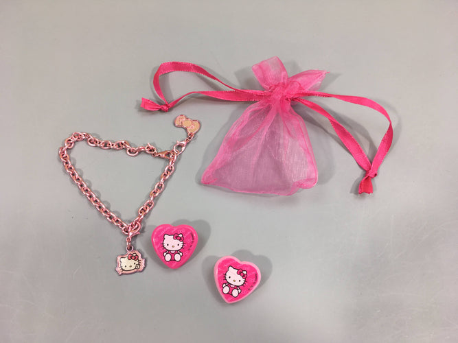 Lot 2 pinces coeur + 1 bracelet Hello Kitty, moins cher chez Petit Kiwi