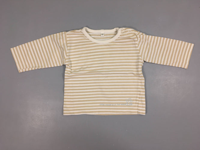 T-shirt m.l blanc rayé beige bouloché, moins cher chez Petit Kiwi