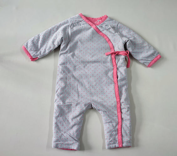 Pyjama jersey ouatiné gris à pois roses, moins cher chez Petit Kiwi