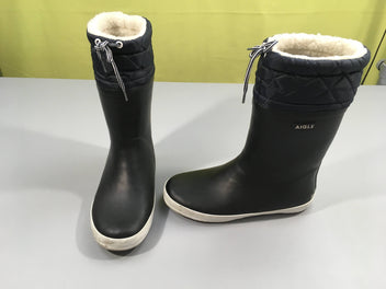 Très bon état, Bottes de pluie fourrées bleu foncé + semelles, 35 (valeur neuf 55 euros)