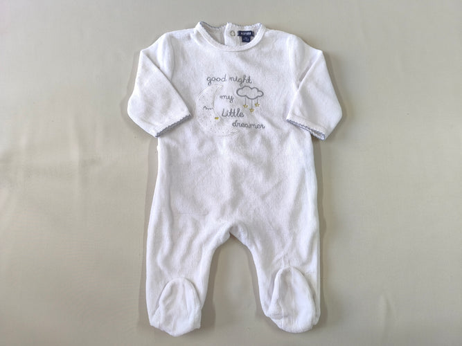 Pyjama velours blanc lune "Good night my little dreamer", moins cher chez Petit Kiwi