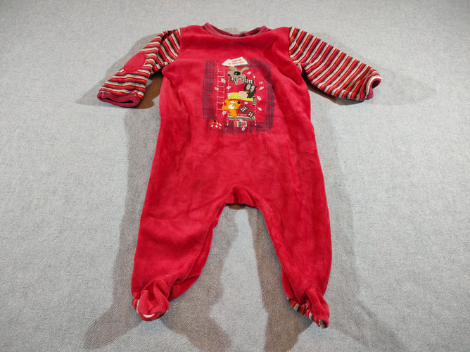 Pyjama velours rouge animaux  "terriers des bons amis", moins cher chez Petit Kiwi