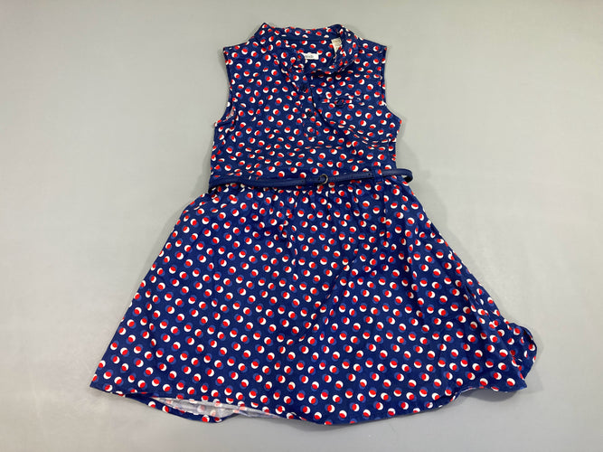 Robe s.m bleu foncé motifs rouge/blanc ceinture, moins cher chez Petit Kiwi