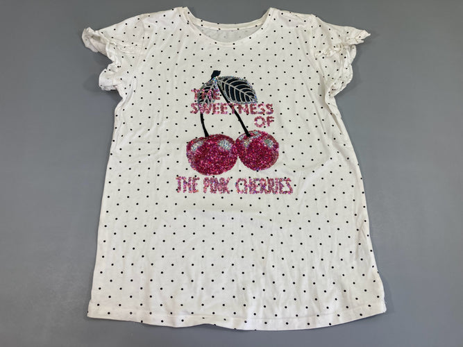 T-shirt m.c blanc pois cerises sequins, moins cher chez Petit Kiwi