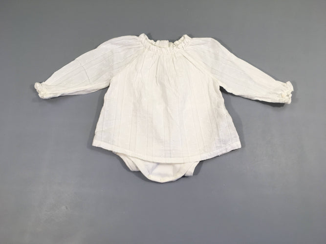 Blouse ml blanc texturé Body intégré, moins cher chez Petit Kiwi