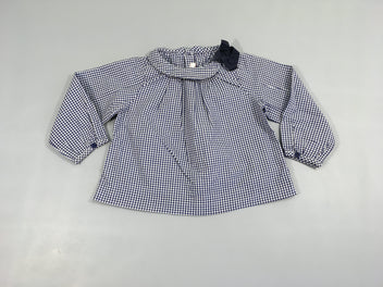 Blouse ml vichy blanc-bleu boutonné au dos Col montant