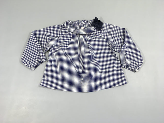 Blouse ml vichy blanc-bleu boutonné au dos Col montant, moins cher chez Petit Kiwi