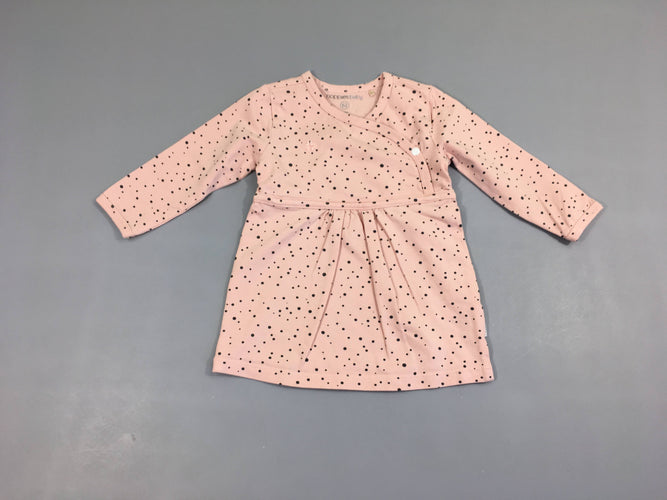 Robe m.l jersey rose pâle pois noirs, moins cher chez Petit Kiwi