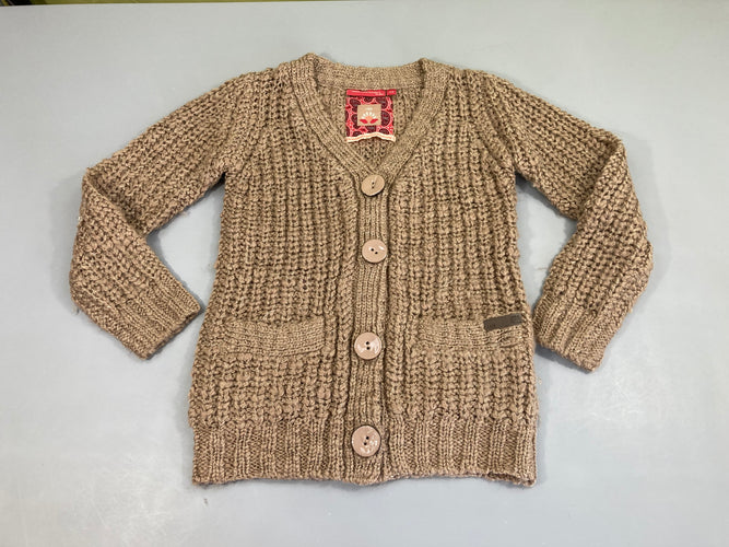 Gilet long grosses mailles beige irisé, moins cher chez Petit Kiwi