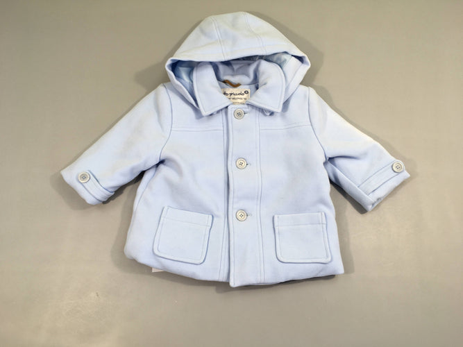 Manteau bleu clair à capuche amovible, moins cher chez Petit Kiwi