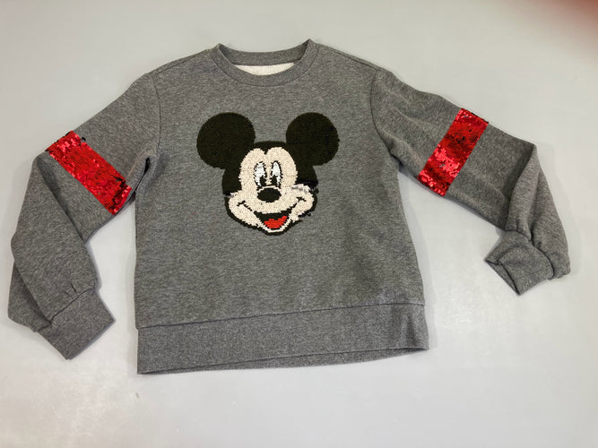 Sweat gris chiné Mickey sequins, bouloché, moins cher chez Petit Kiwi