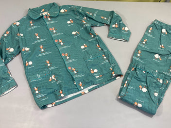 Pyjama 2 pcs flanelle vert motifs, légèrement bouloché