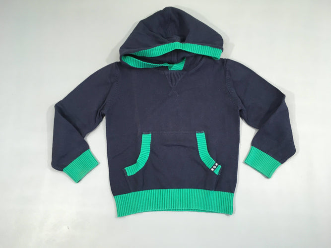 Pull à capuche bleu bords verts, moins cher chez Petit Kiwi