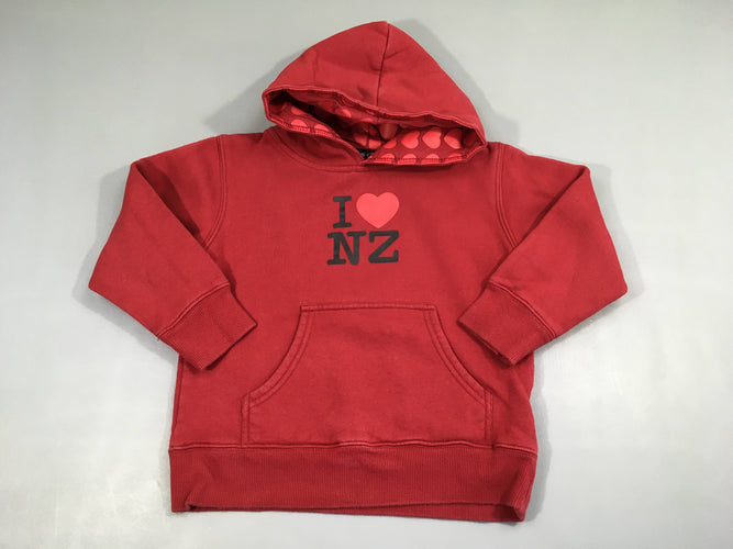 Sweat à capuche rouge I love NZ, moins cher chez Petit Kiwi