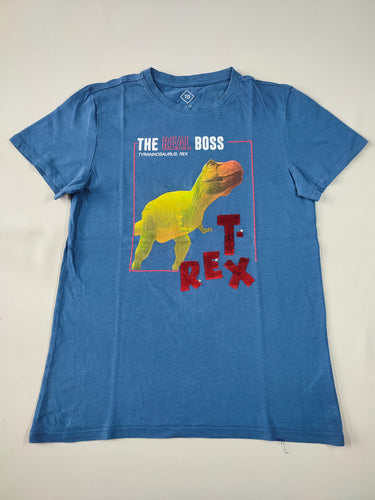 T-shirt m.c bleu "T-Rex" sequins réversibles "The real boss", moins cher chez Petit Kiwi