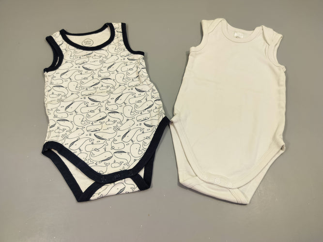 Lot de 2 bodies s.m 1 blanc et bleu marine motifs balaines/ 1 blanc  100% coton, moins cher chez Petit Kiwi