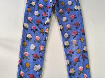 Pantalon velours côtelé bleu à fleurs