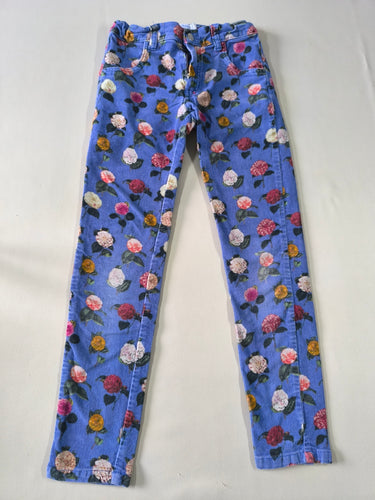 Pantalon velours côtelé bleu à fleurs, moins cher chez Petit Kiwi